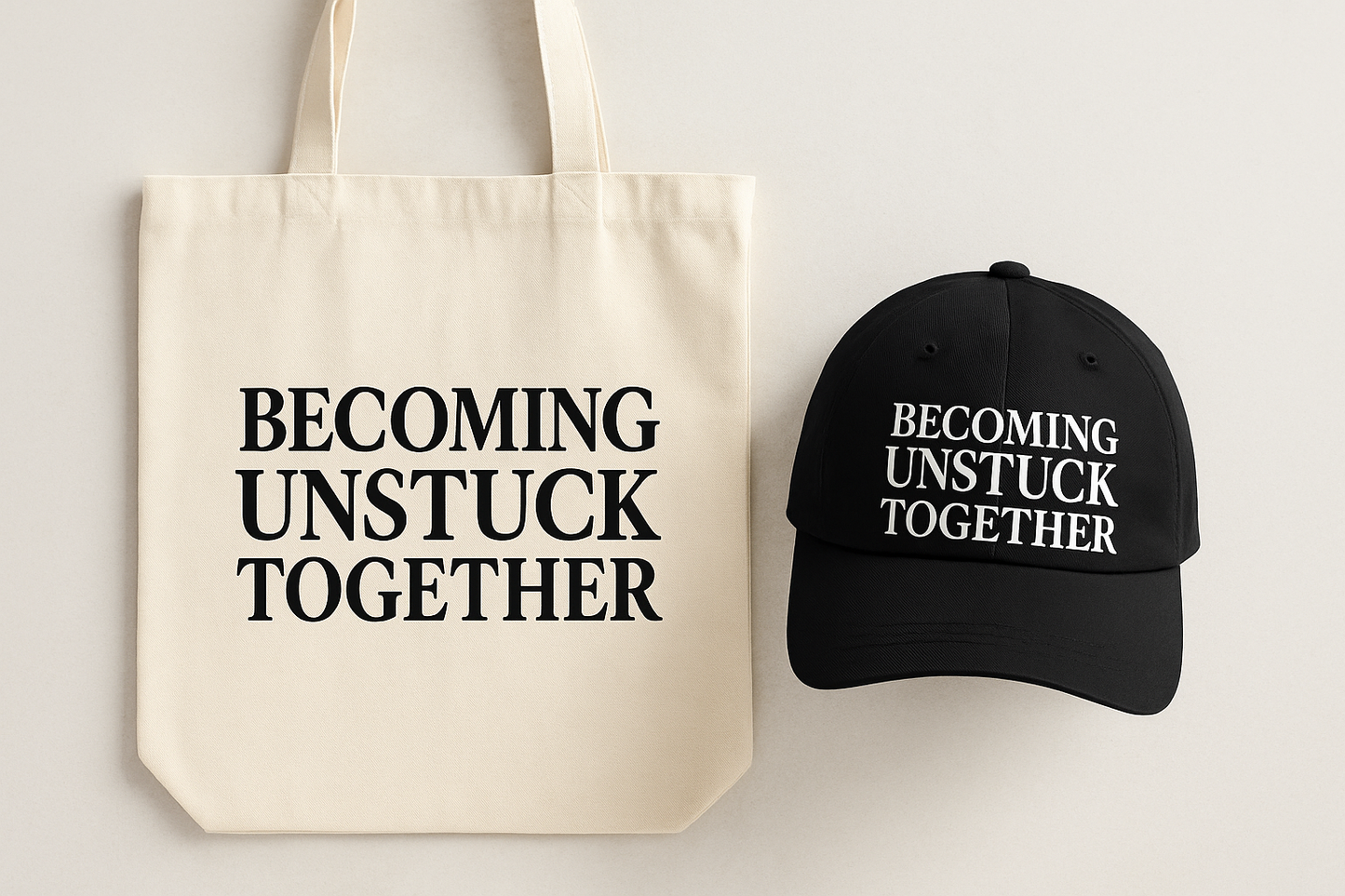 Becoming Unstuck Together Tote & Hat Set – Faith-Fueled Lifestyle Accessories