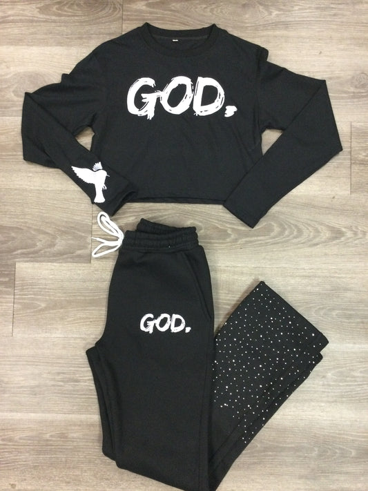 GOD. Crop and Flare Black